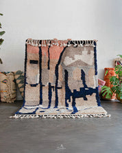 Moroccan Abstract Rug 3 X 5 Ft | 90 X 150 Cm / With Tassels / Short (0.4” / 1 cm)