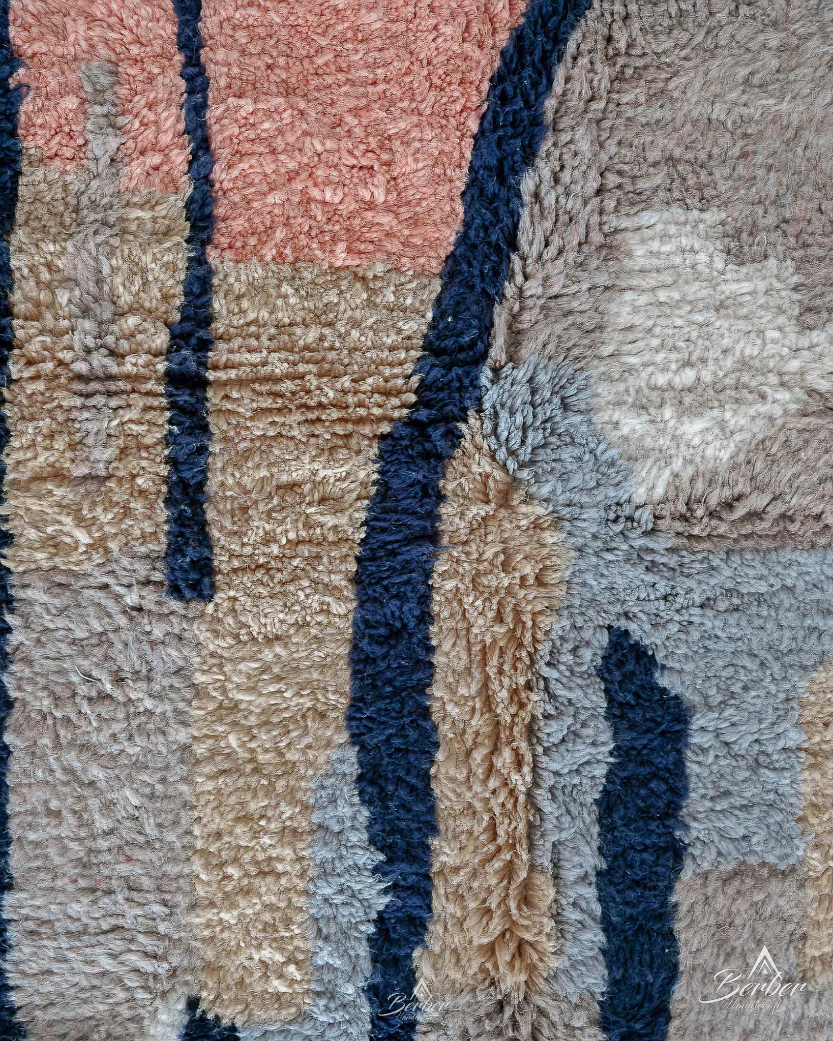 Moroccan Abstract Rug 3 X 5 Ft | 90 X 150 Cm / With Tassels / Short (0.4” / 1 cm)