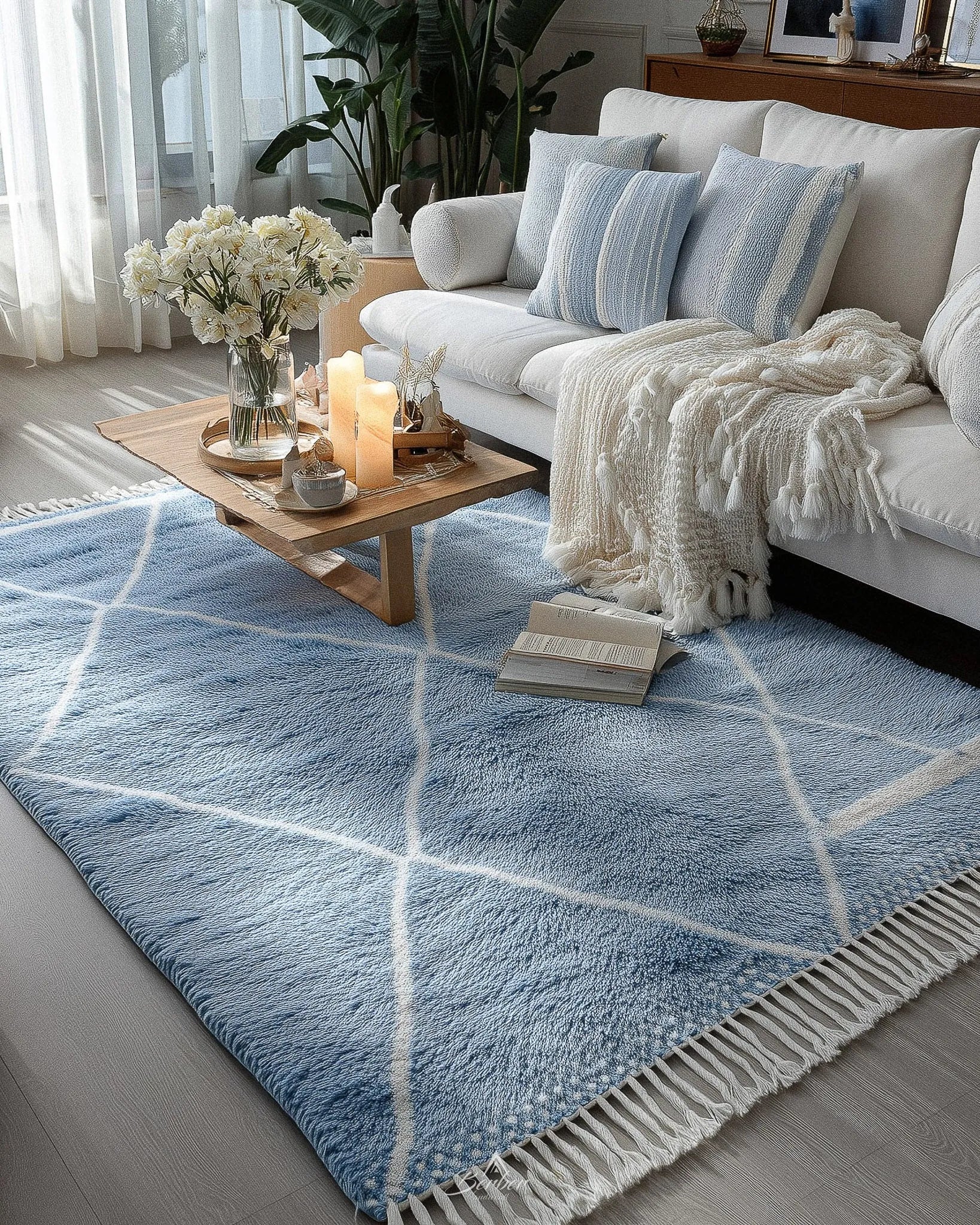 Moroccan Berber Carpet 3 X 5 Ft | 90 X 150 Cm / With Tassels / Short (0.4” / 1 cm)