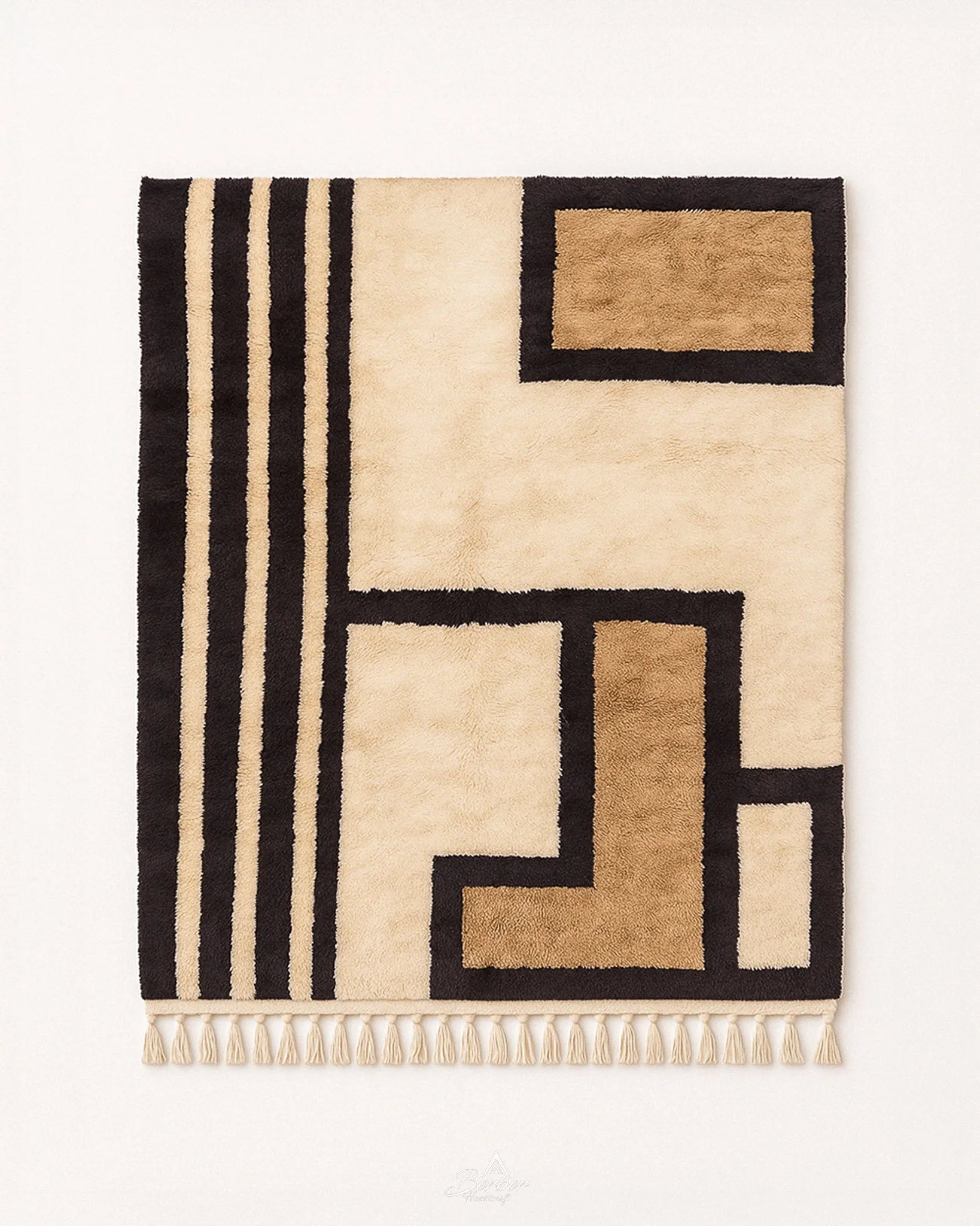 Moroccan Berber Rug 3 X 5 Ft | 90 X 150 Cm / With Tassels / Short (0.4” / 1 cm)