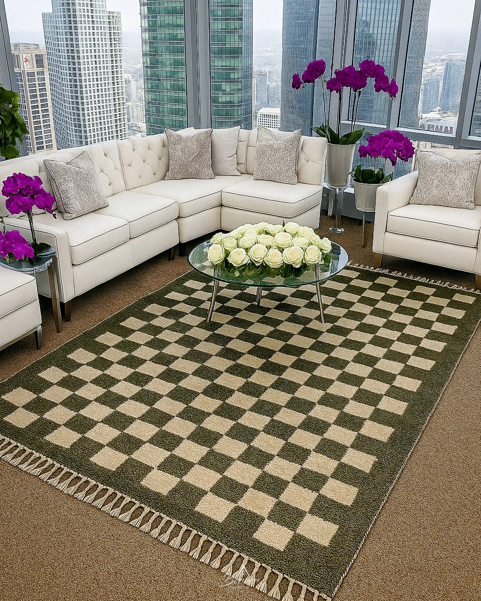 Moroccan Checkered Rug 3 X 5 Ft | 90 X 150 Cm / With Tassels / Short (0.4” / 1 cm)