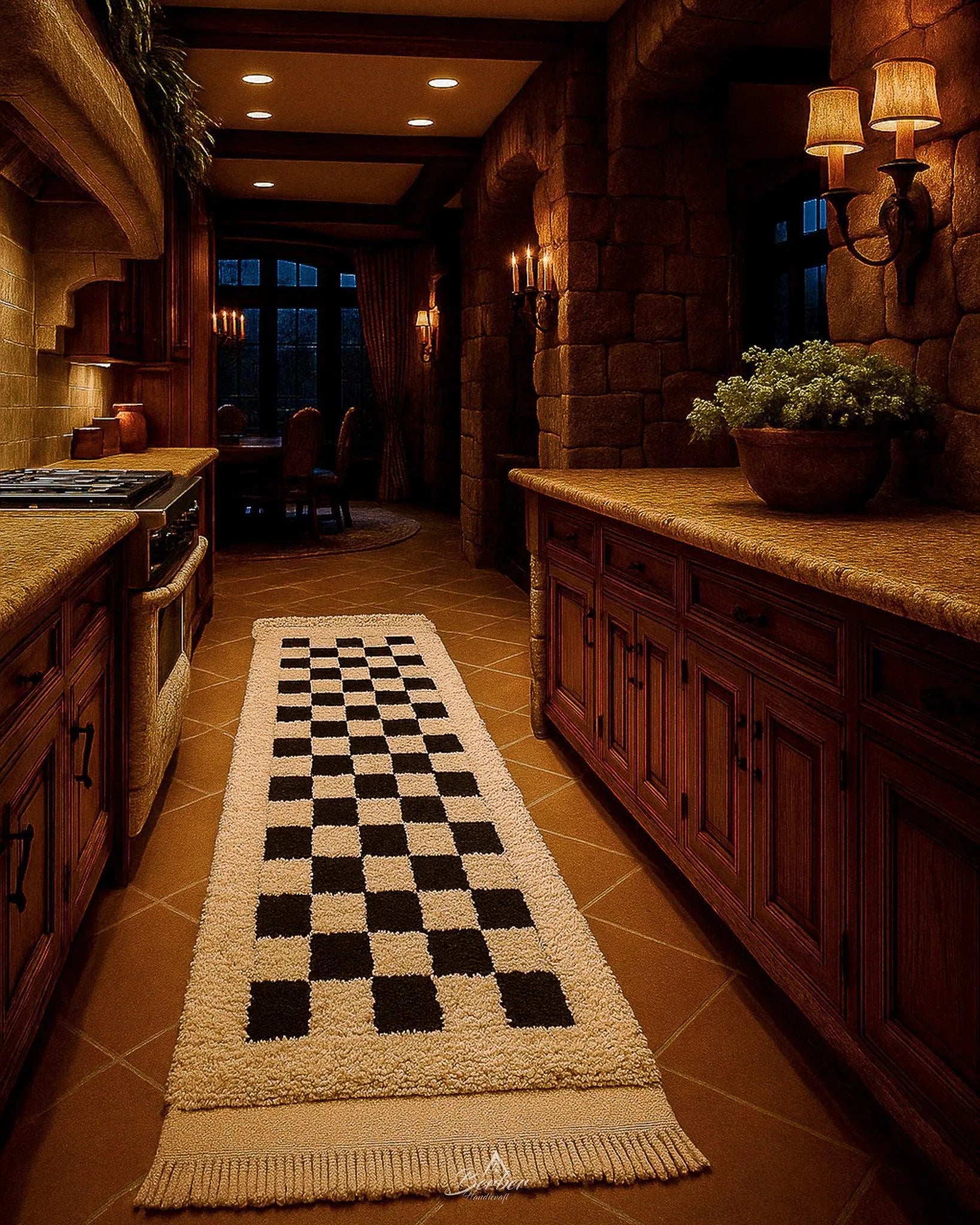 Moroccan Checkered Runner 3 X 5 Ft | 90 X 150 Cm / With Tassels / Short (0.4” / 1 cm)