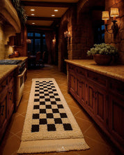 Moroccan Checkered Runner 3 X 5 Ft | 90 X 150 Cm / With Tassels / Short (0.4” / 1 cm)