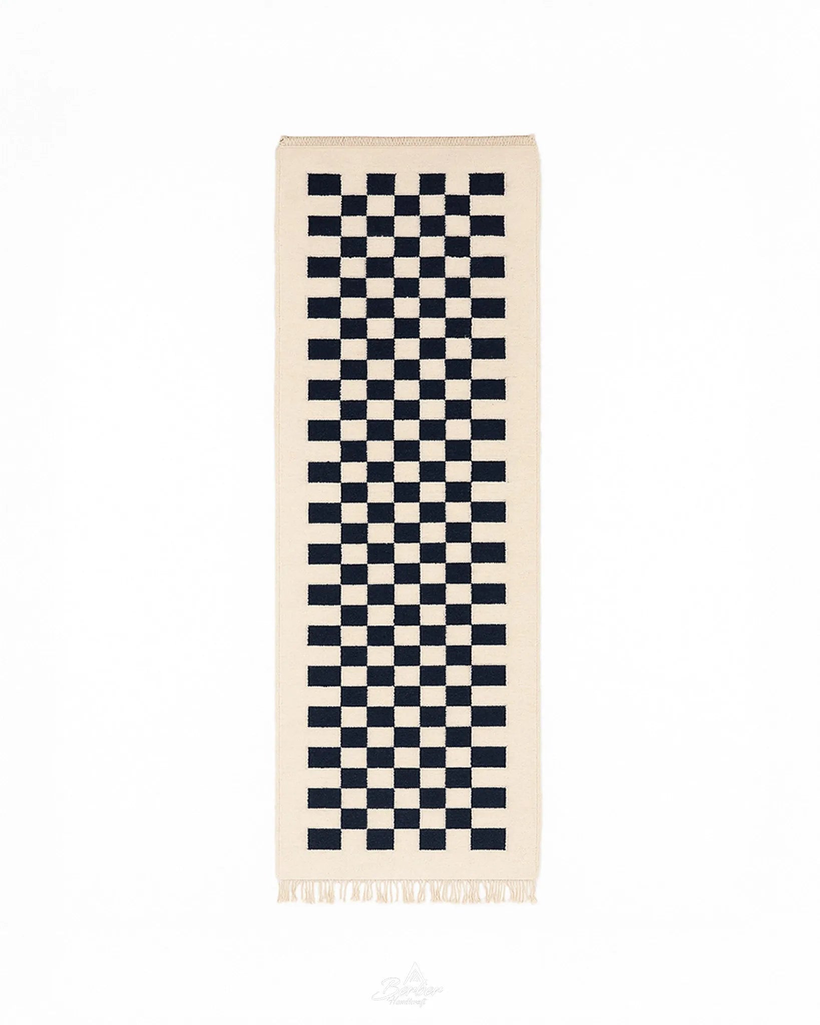 Moroccan Checkered Runner 3 X 5 Ft | 90 X 150 Cm / With Tassels / Short (0.4” / 1 cm)