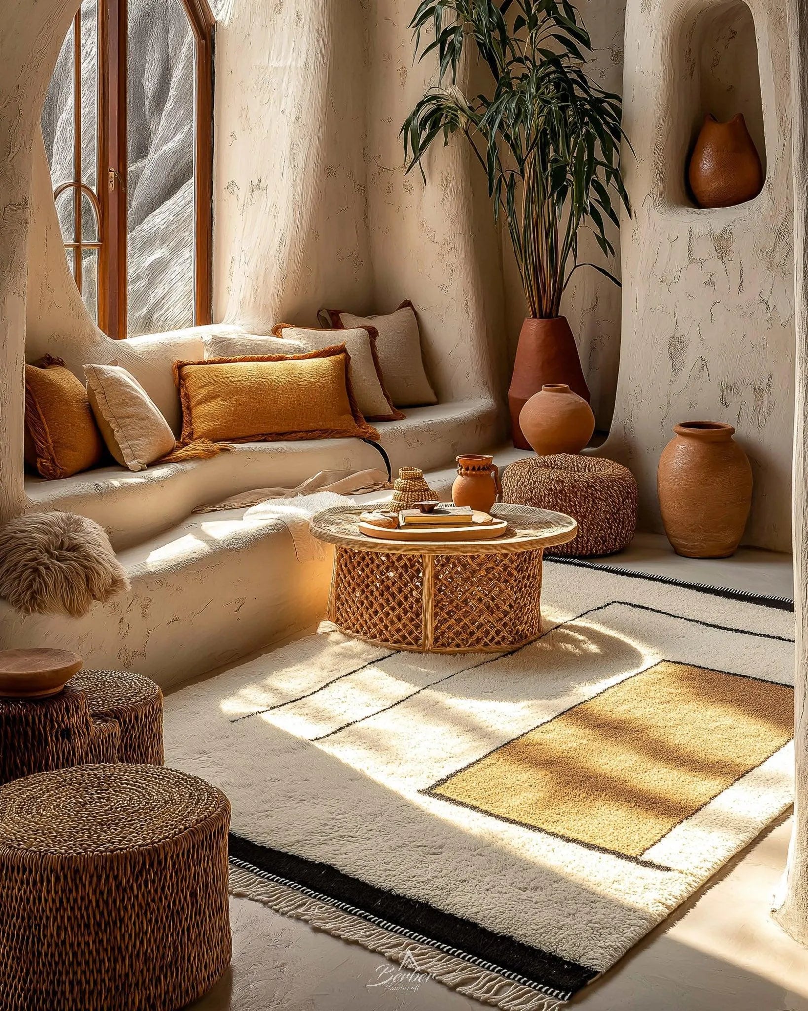 Moroccan Handwoven Rug 3 X 5 Ft | 90 X 150 Cm / With Tassels / Short (0.4” / 1 cm)