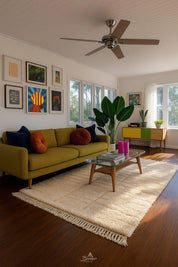 Moroccan Living Room Rug 3 X 5 Ft | 90 X 150 Cm / With Tassels / Short (0.4” / 1 cm)