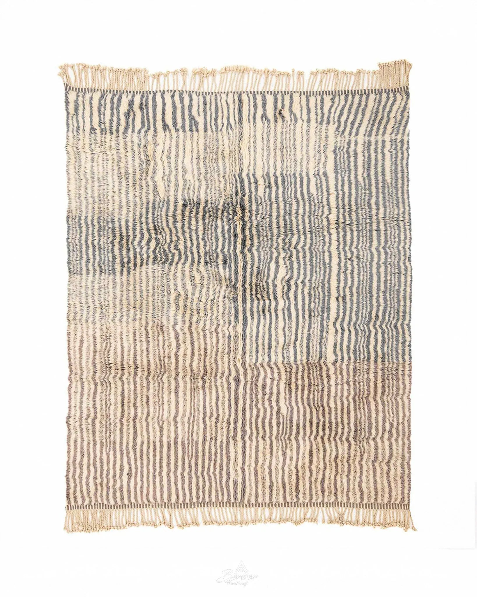 Moroccan Minimalist Rug 3 X 5 Ft | 90 X 150 Cm / With Tassels / Short (0.4” / 1 cm)