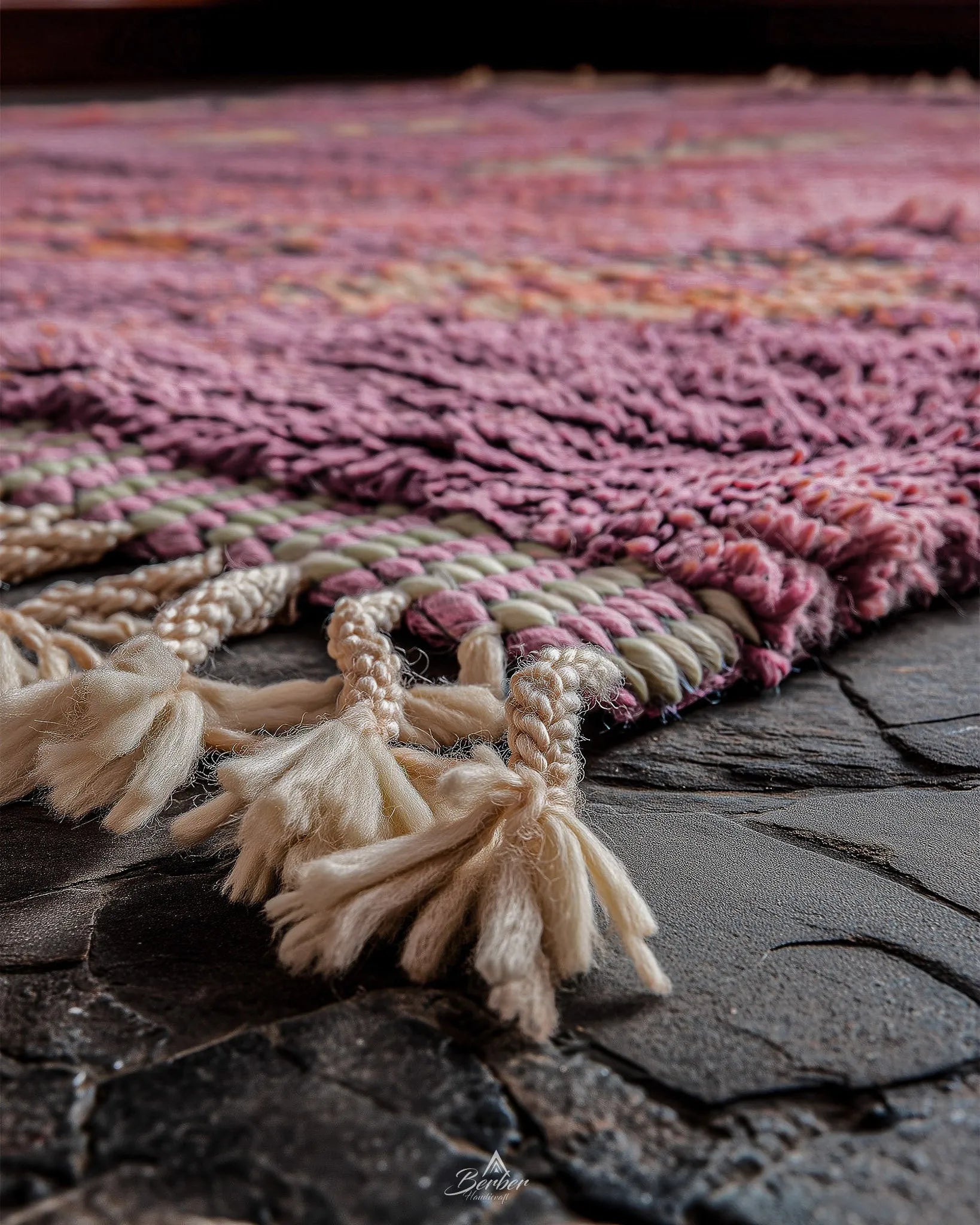 Moroccan Rug Pink 3 X 5 Ft | 90 X 150 Cm / With Tassels / Short (0.4” / 1 cm)