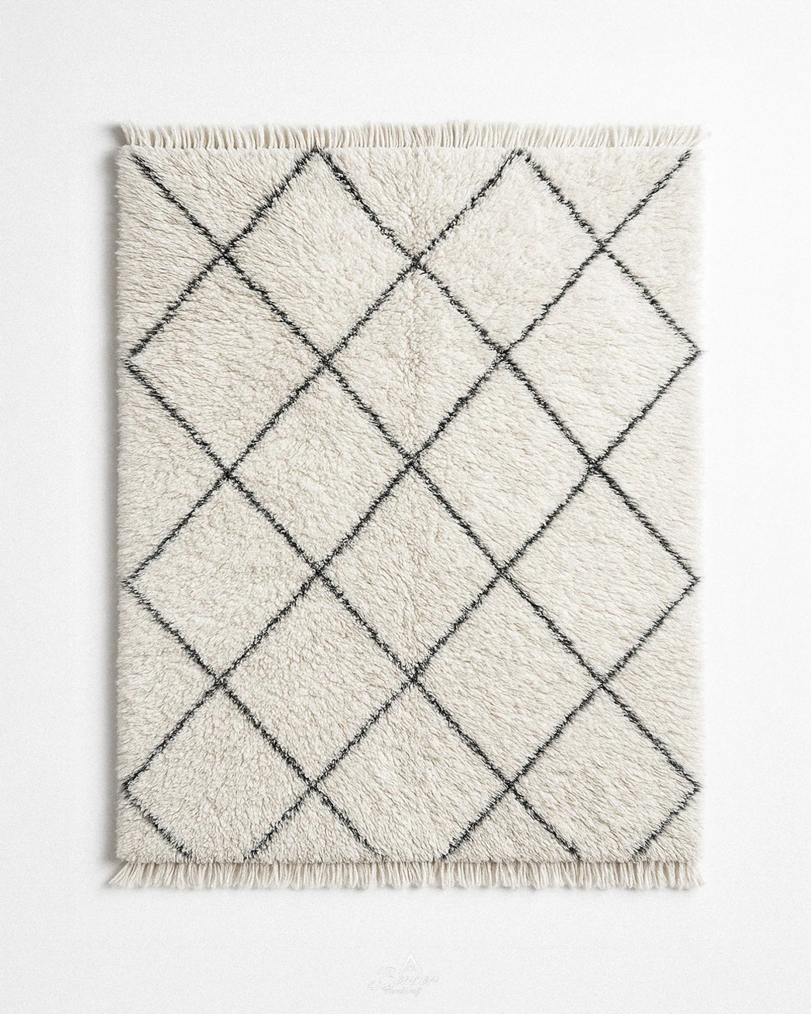 Moroccan Treillis Rug 3 X 5 Ft | 90 X 150 Cm / With Tassels / Short (0.4” / 1 cm)
