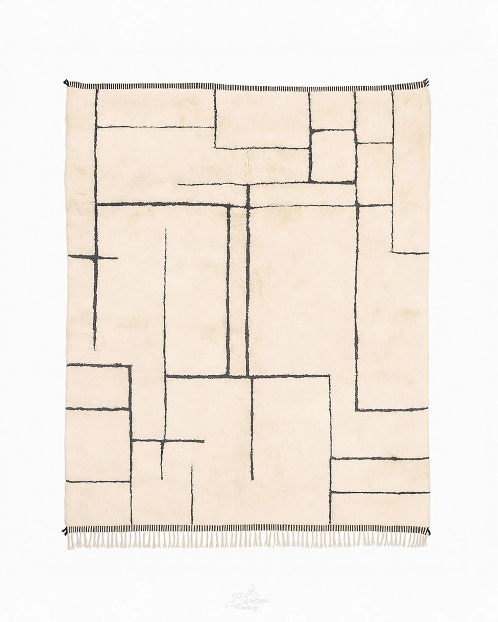 Moroccan Wool Carpet 3 X 5 Ft | 90 X 150 Cm / With Tassels / Short (0.4” / 1 cm)