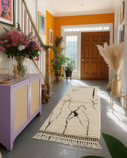 Moroccan Wool Runner 2 X 6 Ft | 60 X 180 Cm / With Tassels / Short (0.4” / 1 cm)