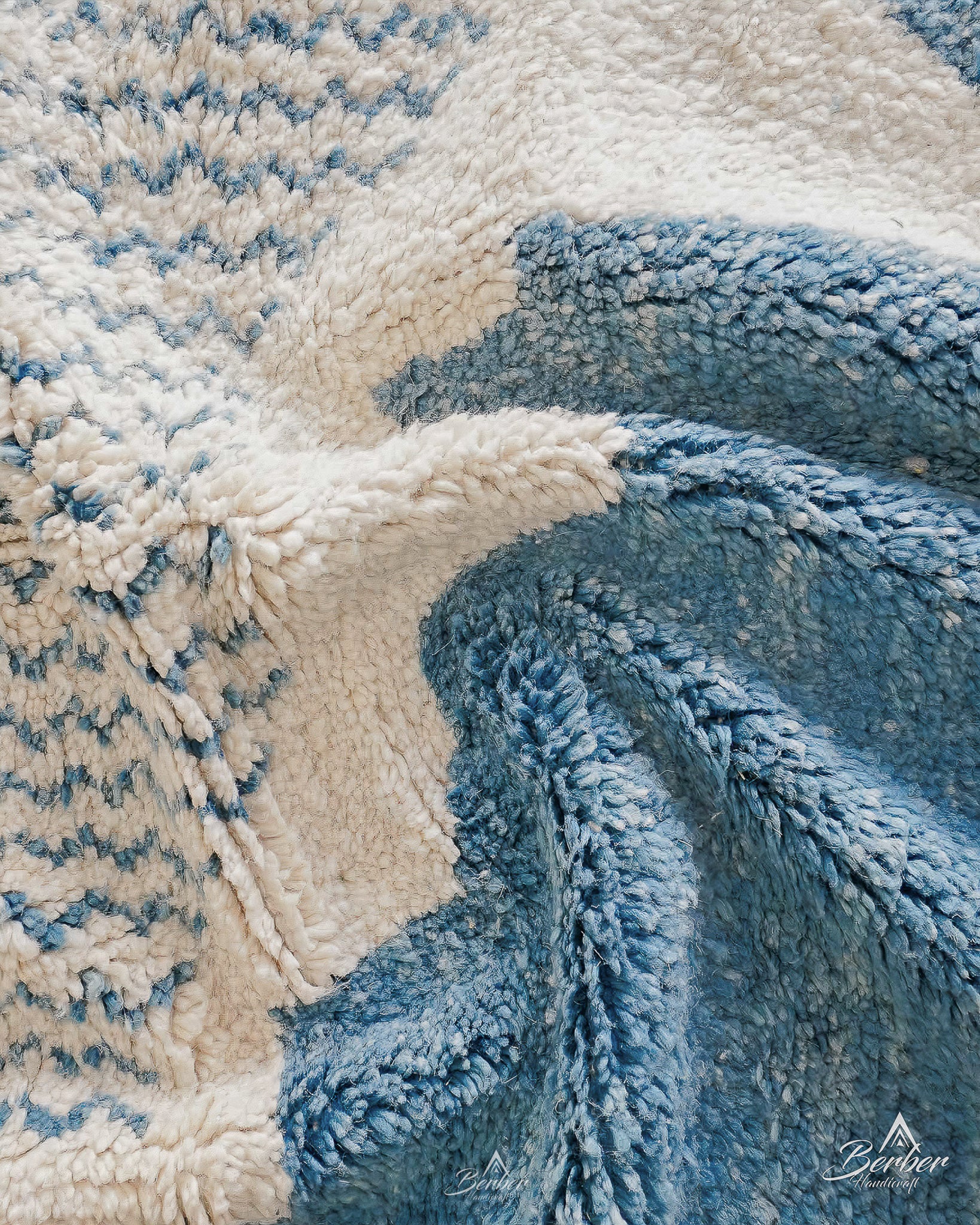 Moroccan Rug Blue 3 X 5 Ft | 90 X 150 Cm / With Tassels / Short (0.4” / 1 cm)