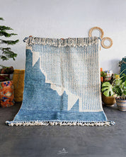 Moroccan Rug Blue 3 X 5 Ft | 90 X 150 Cm / With Tassels / Short (0.4” / 1 cm)