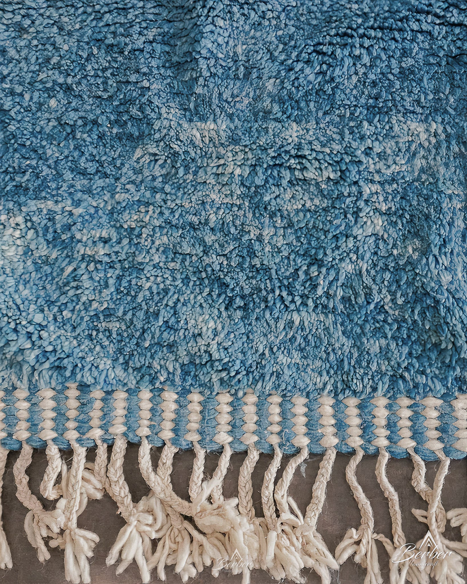 Moroccan Rug Blue 3 X 5 Ft | 90 X 150 Cm / With Tassels / Short (0.4” / 1 cm)