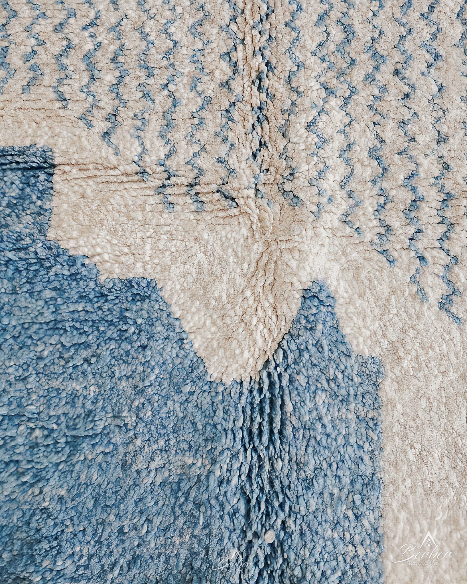 Moroccan Rug Blue 3 X 5 Ft | 90 X 150 Cm / With Tassels / Short (0.4” / 1 cm)