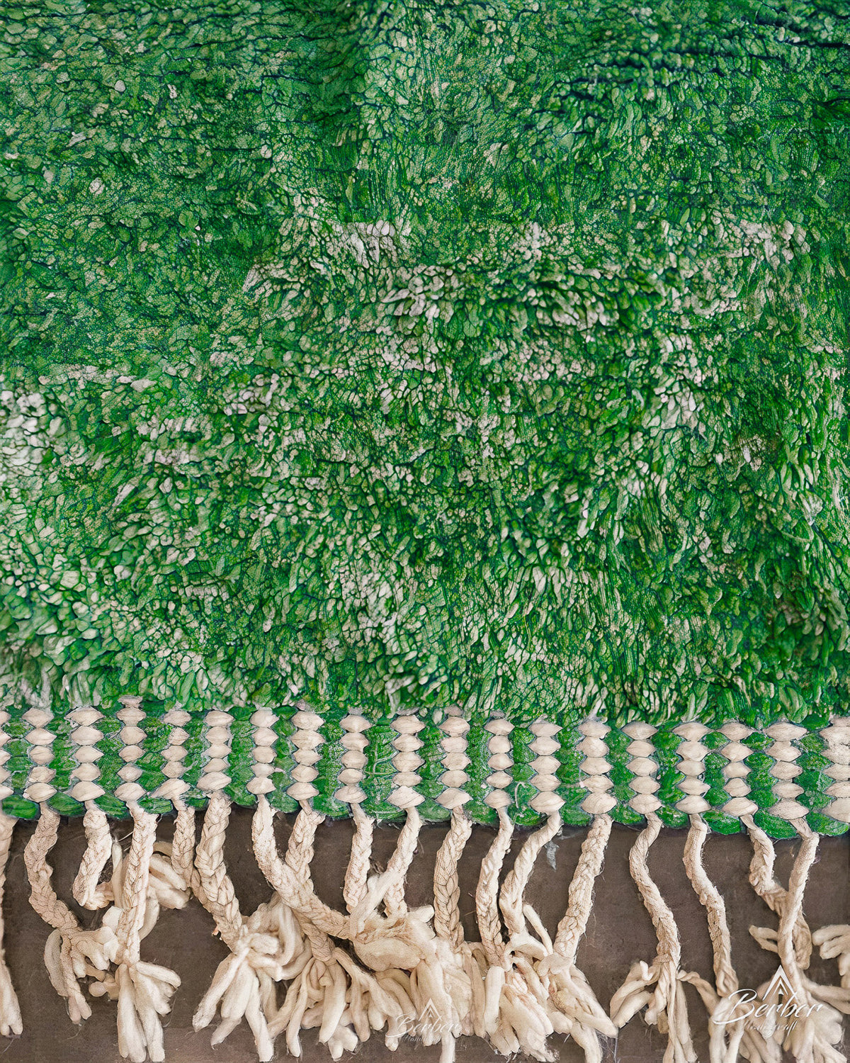 Moroccan Rug Green 3 X 5 Ft | 90 X 150 Cm / With Tassels / Short (0.4” / 1 cm)