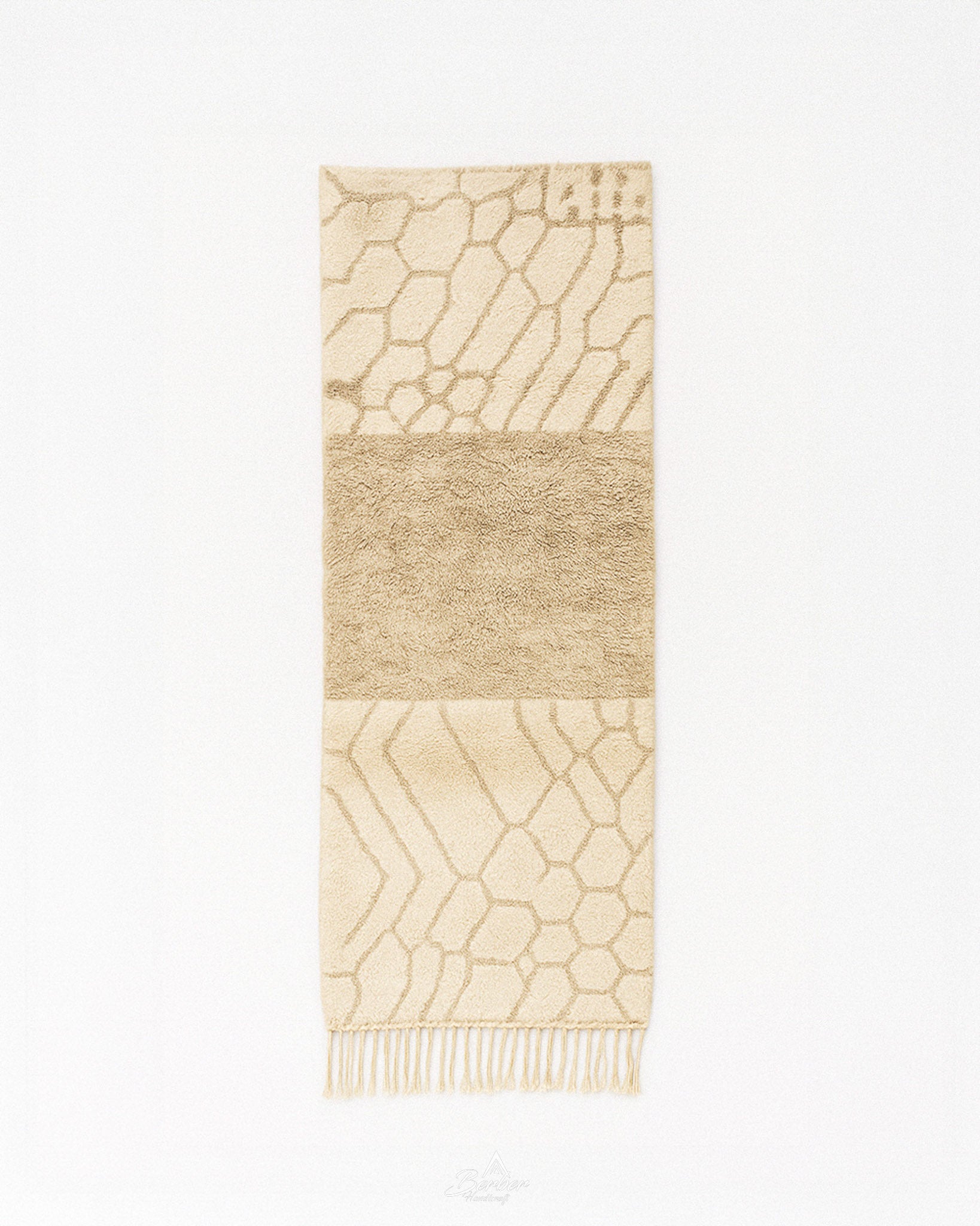 Wool Moroccan Runner 2 X 6 Ft | 60 X 180 Cm / With Tassels / Short (0.4” / 1 cm)