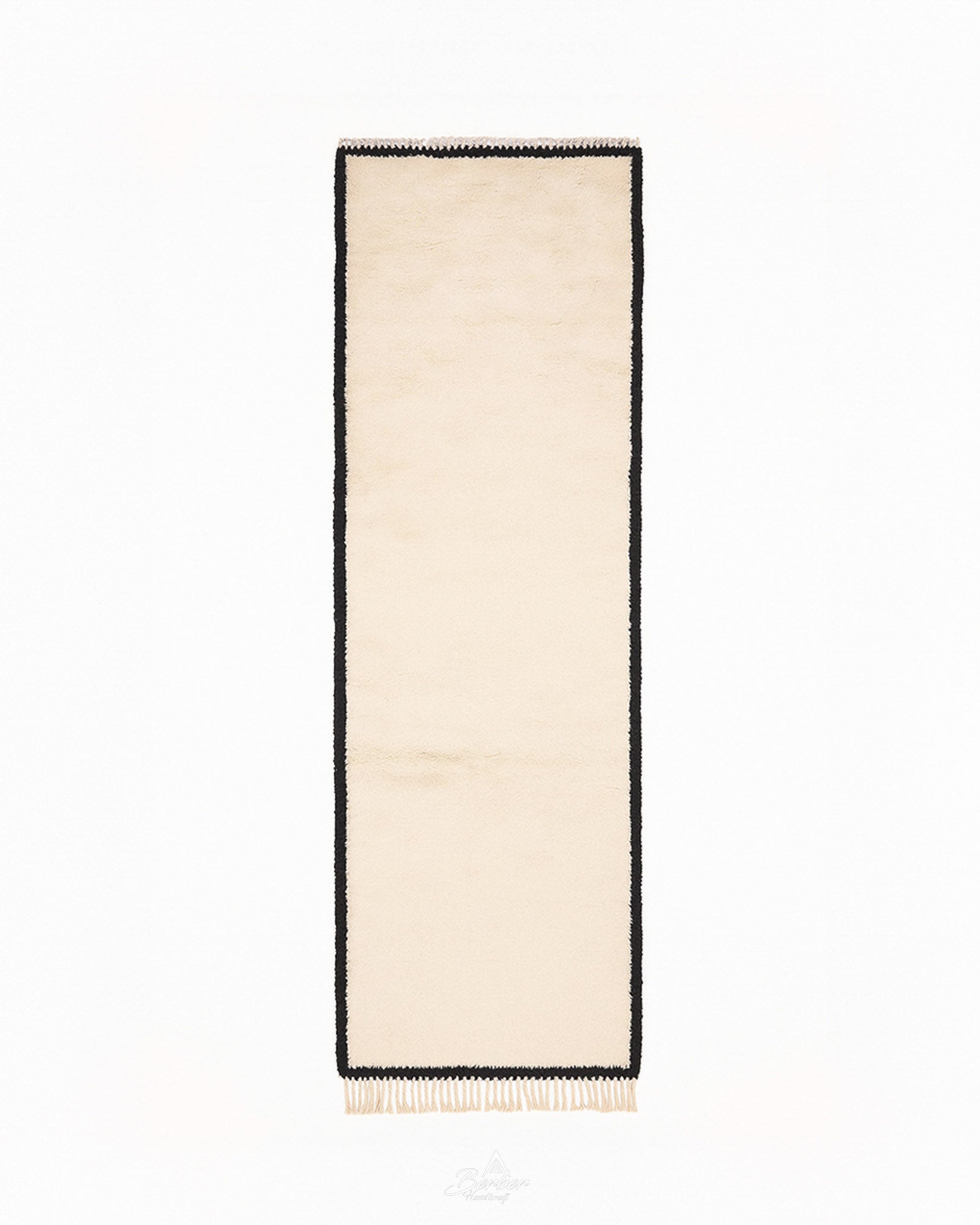Off White Moroccan Runner Rug 2 X 6 Ft | 60 X 180 Cm / With Tassels / Short (0.4” / 1 cm)