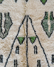 White and Green Azilal Rug 3 X 5 Ft | 90 X 150 Cm / With Tassels / Short (0.4” / 1 cm)