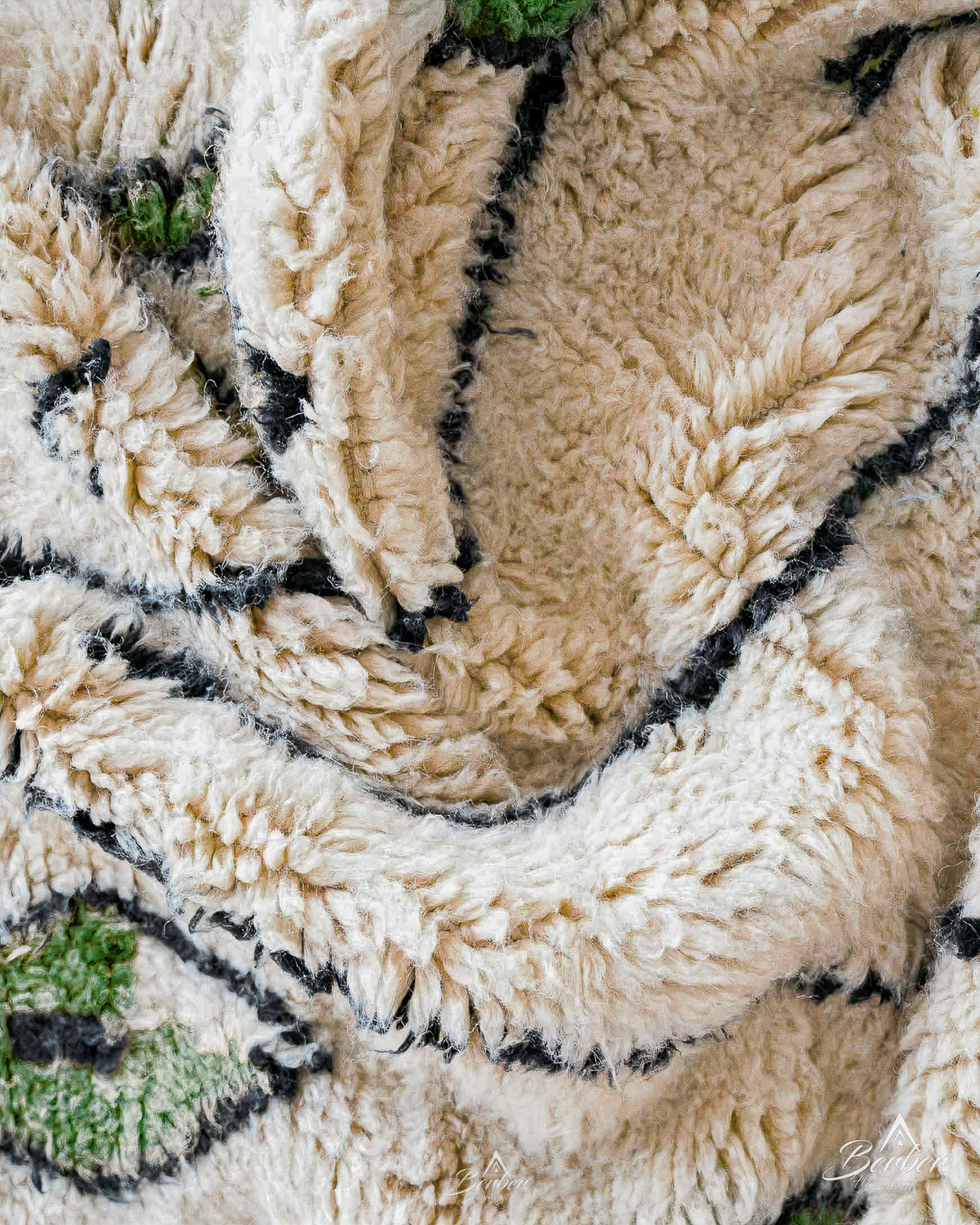 White and Green Azilal Rug 3 X 5 Ft | 90 X 150 Cm / With Tassels / Short (0.4” / 1 cm)