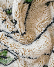 White and Green Azilal Rug 3 X 5 Ft | 90 X 150 Cm / With Tassels / Short (0.4” / 1 cm)