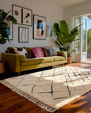 Neutral Berber Wool Rug 3 X 5 Ft | 90 X 150 Cm / With Tassels / Short (0.4” / 1 cm)