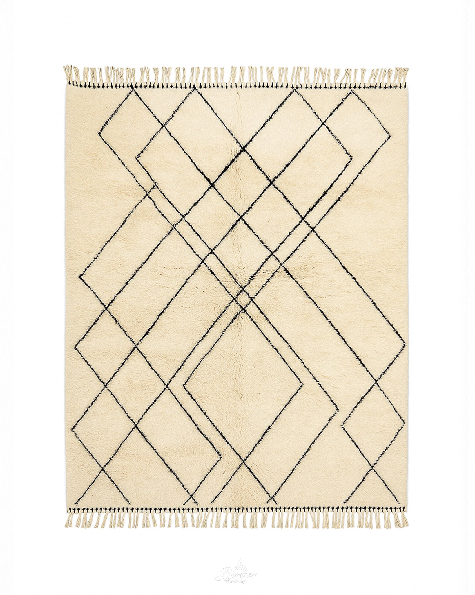 Neutral Berber Wool Rug 3 X 5 Ft | 90 X 150 Cm / With Tassels / Short (0.4” / 1 cm)