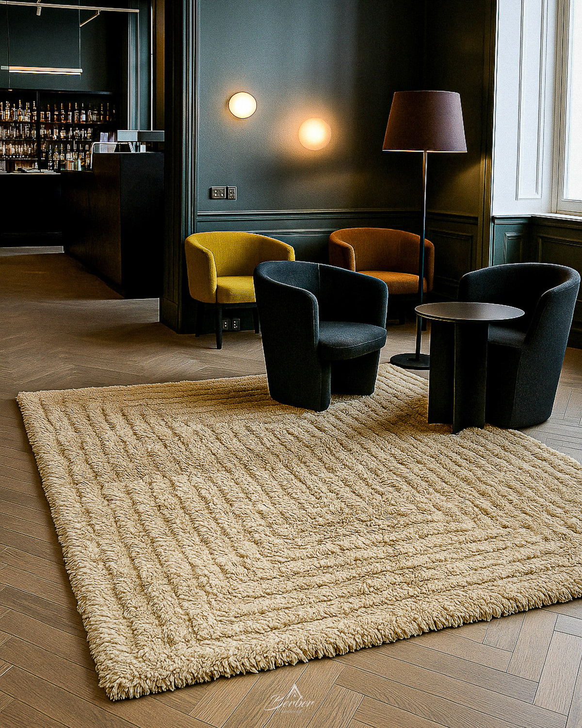 Art Deco Wool Rug 3 X 5 Ft | 90 X 150 Cm / With Tassels / Short (0.4” / 1 cm)