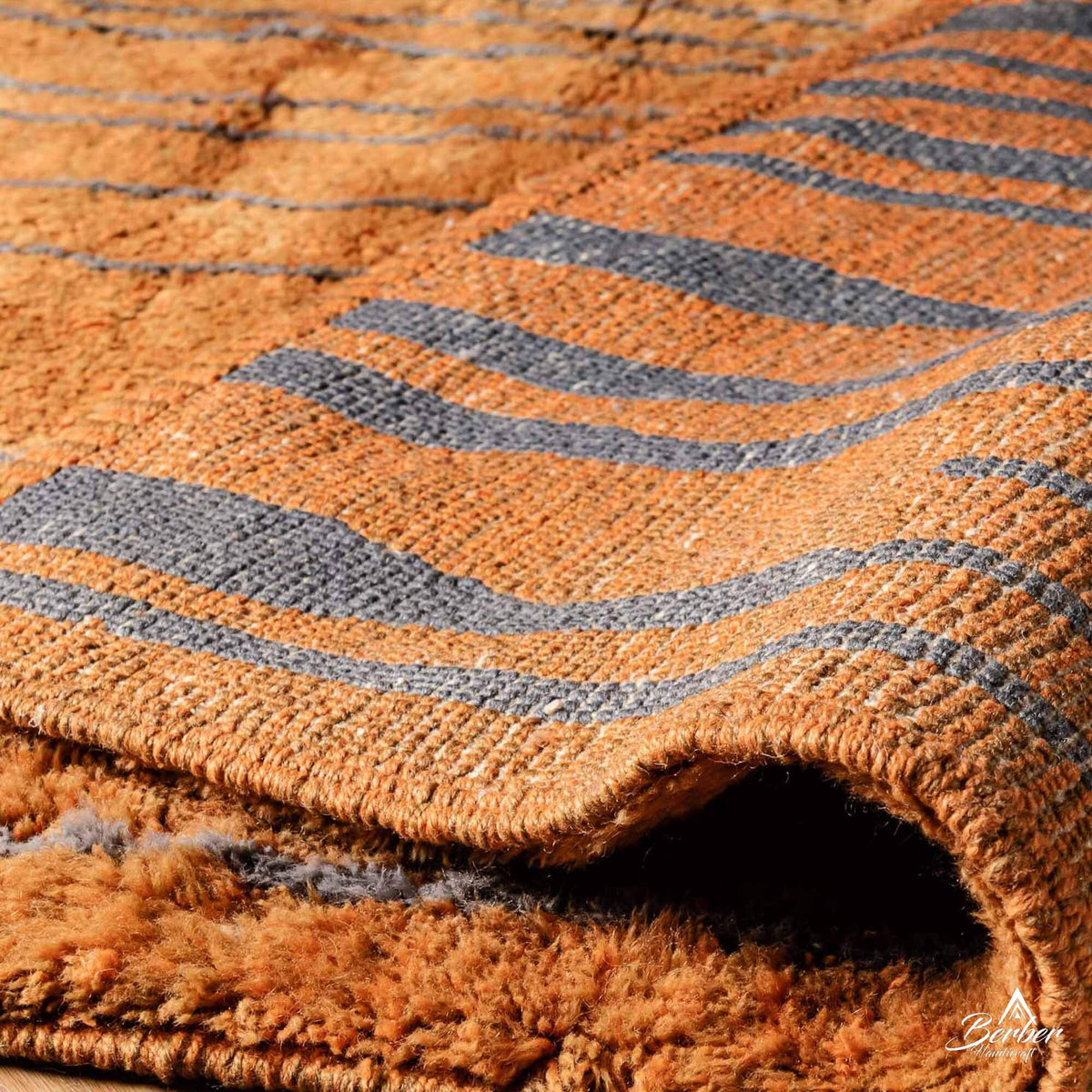 Striped Orange Morrocan Rug - Berber Handicraft