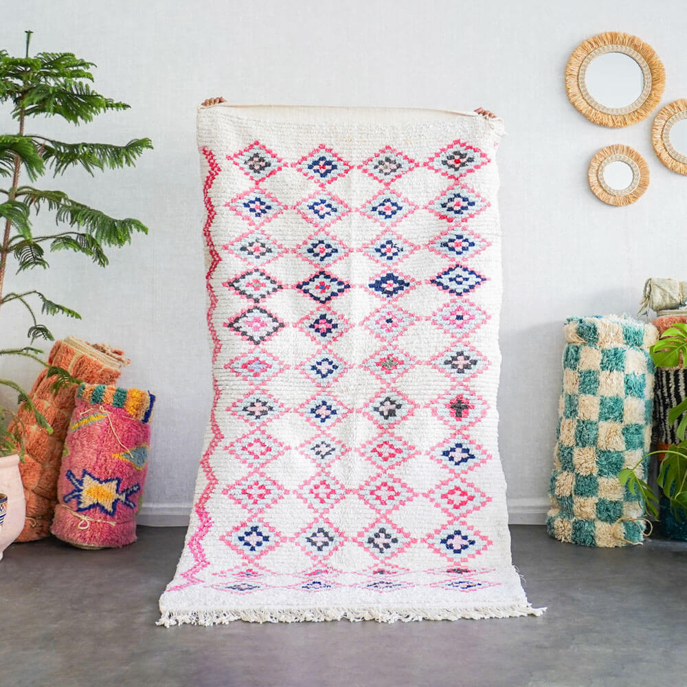 White pink Boho Berber rug