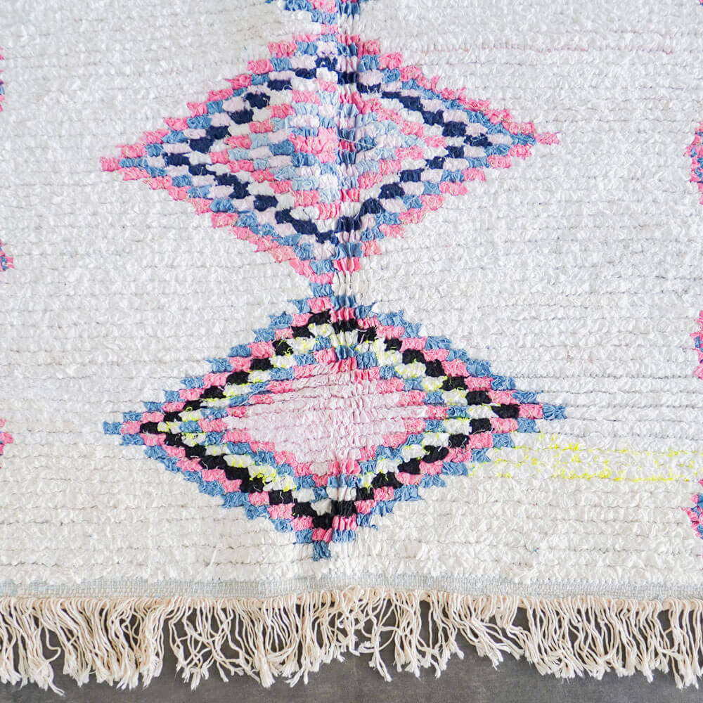 White and purple Boucherouite rug-Berber Handicraft