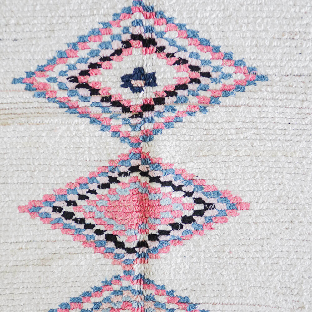 White and purple Boucherouite rug-Berber Handicraft