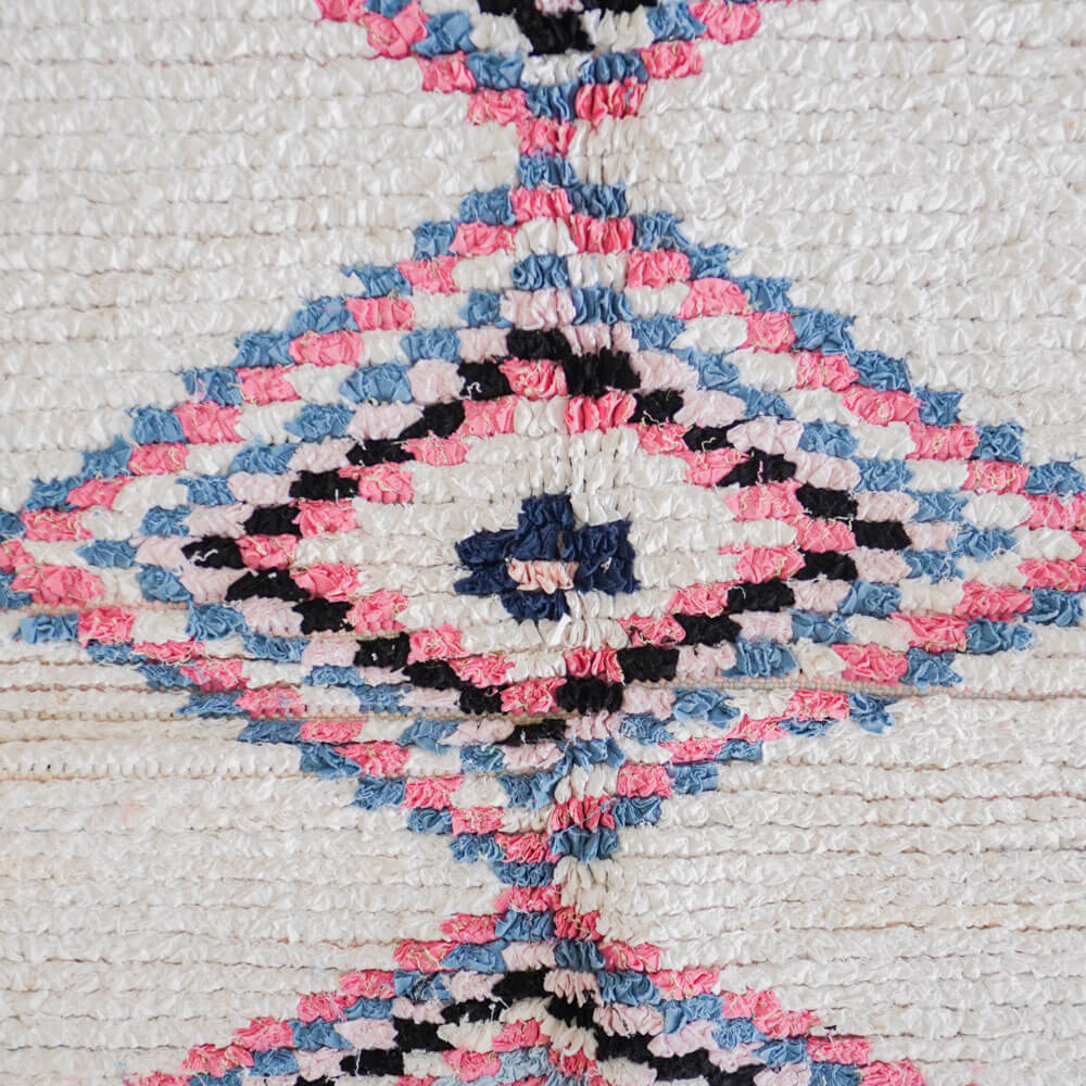 White and purple Boucherouite rug-Berber Handicraft