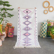White and purple Boucherouite rug-Berber Handicraft