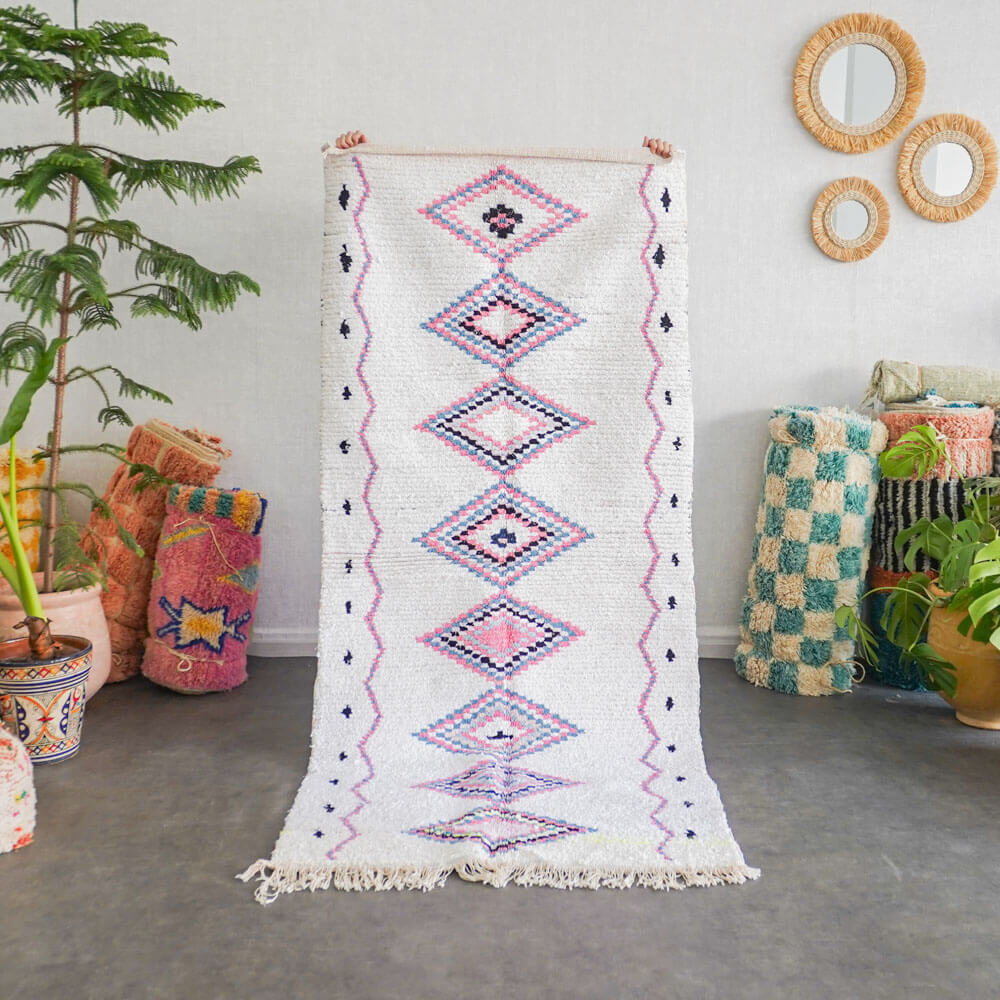 White and purple Boucherouite rug