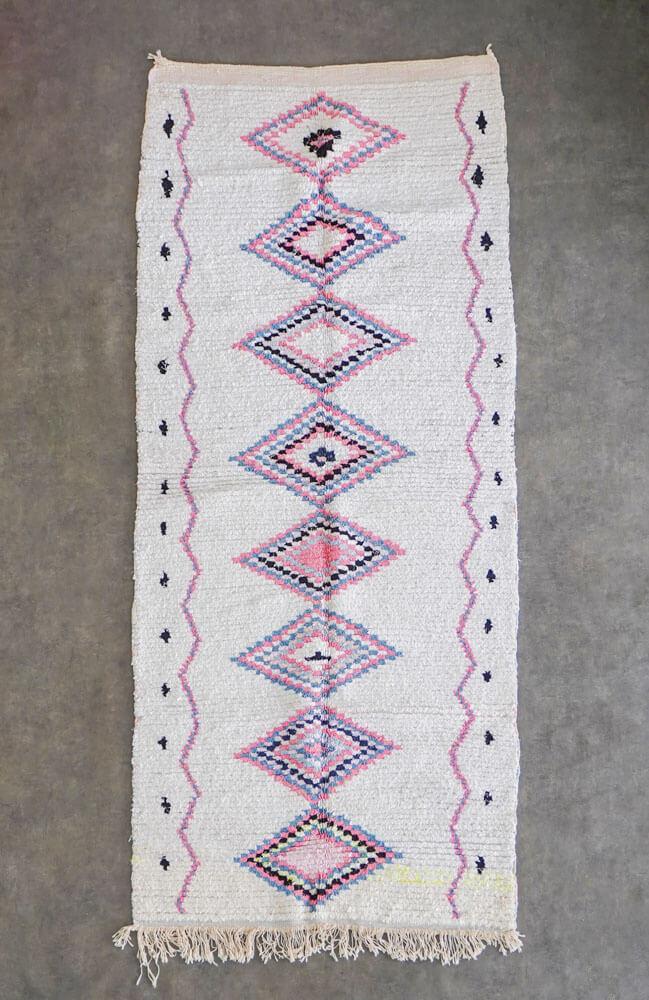 White and purple Boucherouite rug-Berber Handicraft