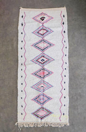 White and purple Boucherouite rug-Berber Handicraft