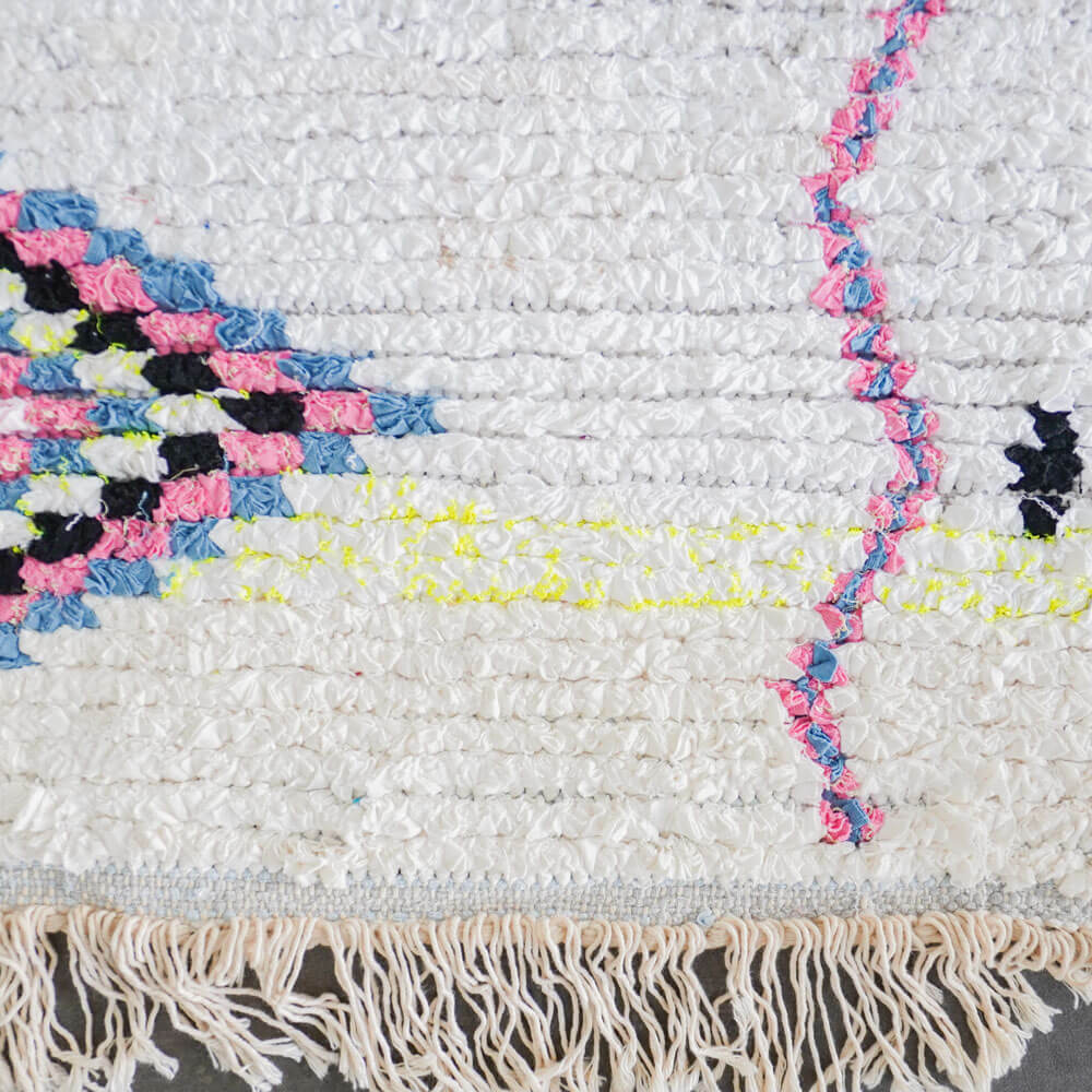 White and purple Boucherouite rug-Berber Handicraft