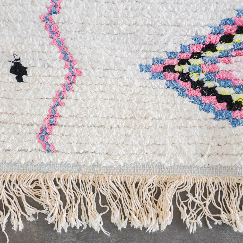 White and purple Boucherouite rug-Berber Handicraft