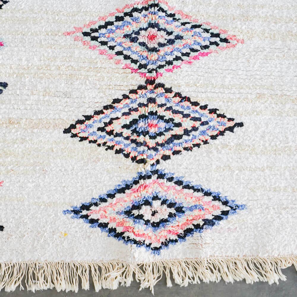 White blue Boucherouite rug-Berber Handicraft