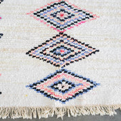 White blue Boucherouite rug-Berber Handicraft