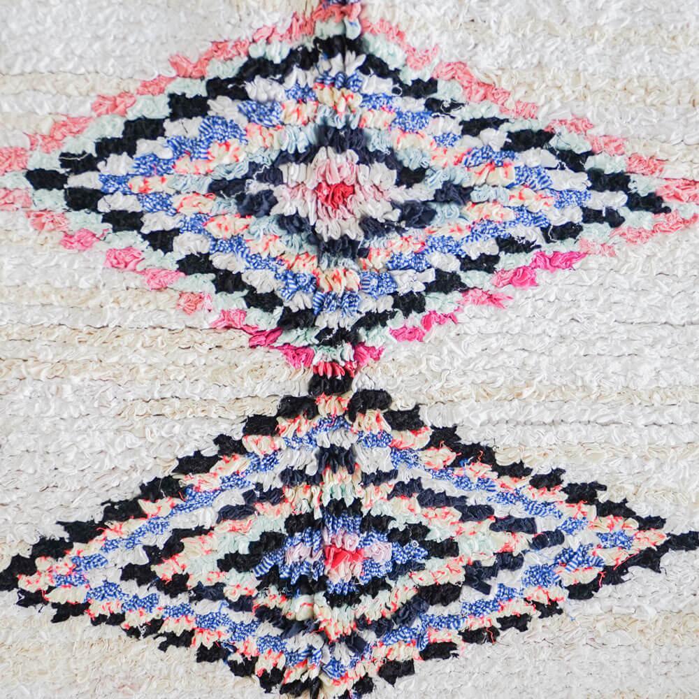 White blue Boucherouite rug-Berber Handicraft