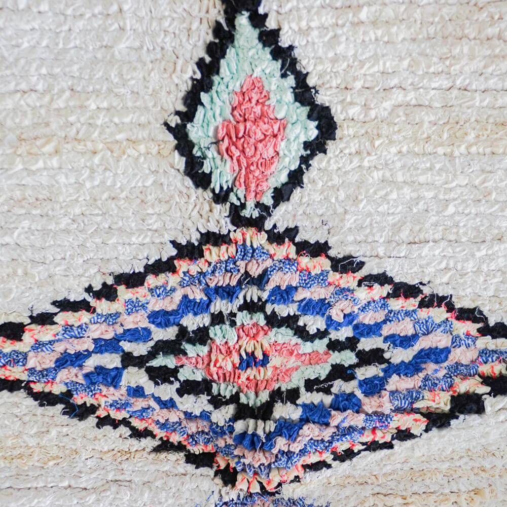 White blue Boucherouite rug-Berber Handicraft