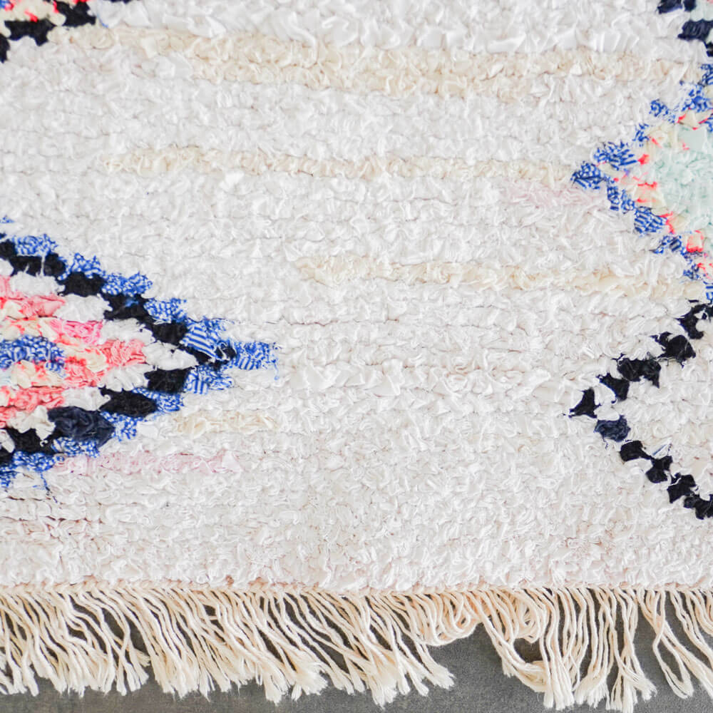 White blue Boucherouite rug-Berber Handicraft