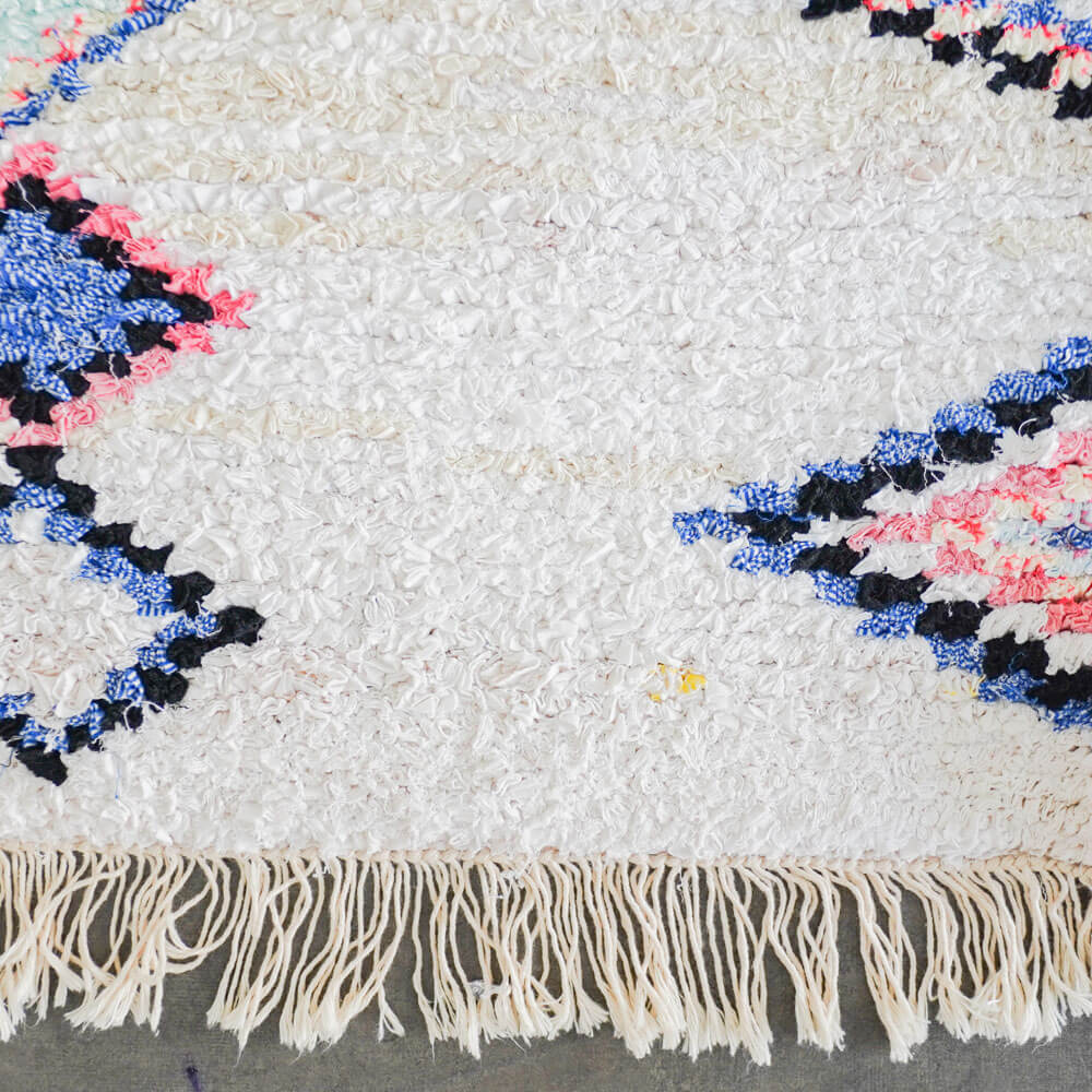 White blue Boucherouite rug-Berber Handicraft