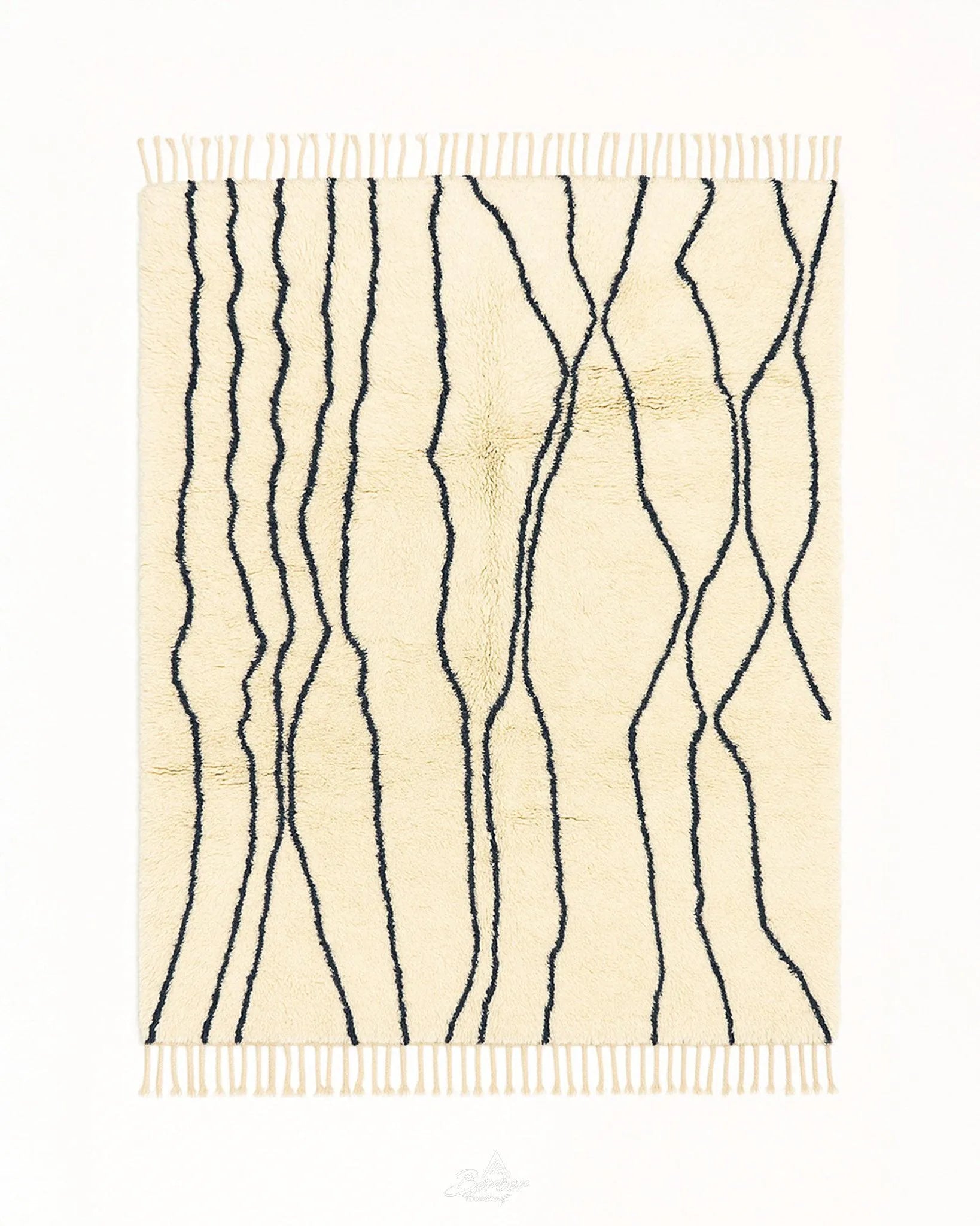 Natural Wool Shag Rug 3 X 5 Ft | 90 X 150 Cm / With Tassels / Short (0.4” / 1 cm)