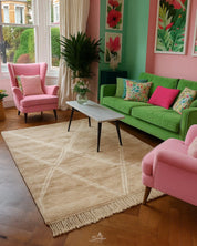 Neutral Berber Carpet 3 X 5 Ft | 90 X 150 Cm / With Tassels / Short (0.4” / 1 cm)