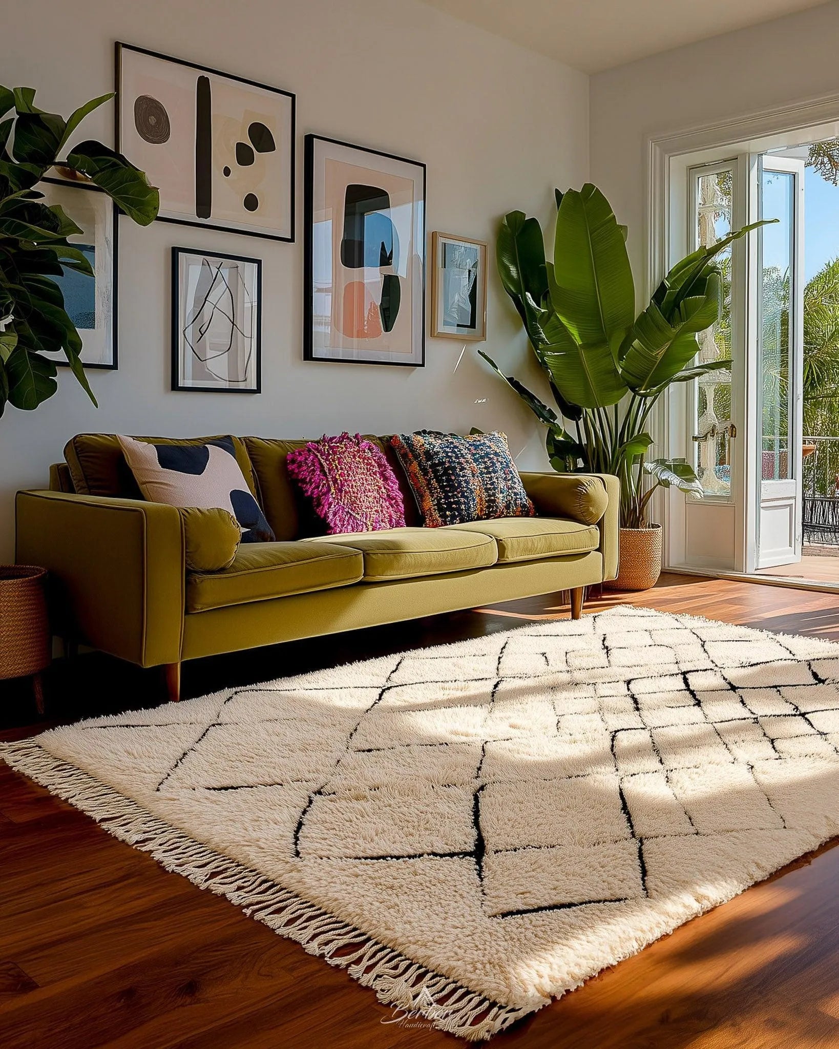 Neutral Berber Wool Rug 3 X 5 Ft | 90 X 150 Cm / With Tassels / Short (0.4” / 1 cm)