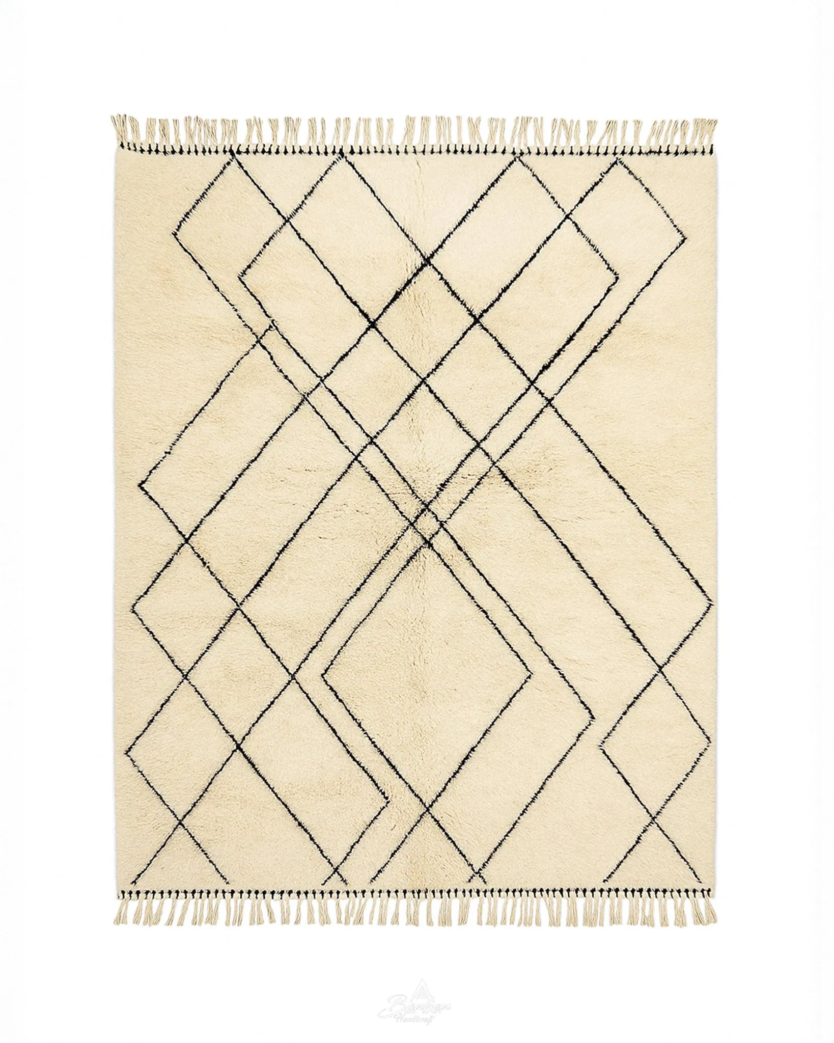 Neutral Berber Wool Rug 3 X 5 Ft | 90 X 150 Cm / With Tassels / Short (0.4” / 1 cm)