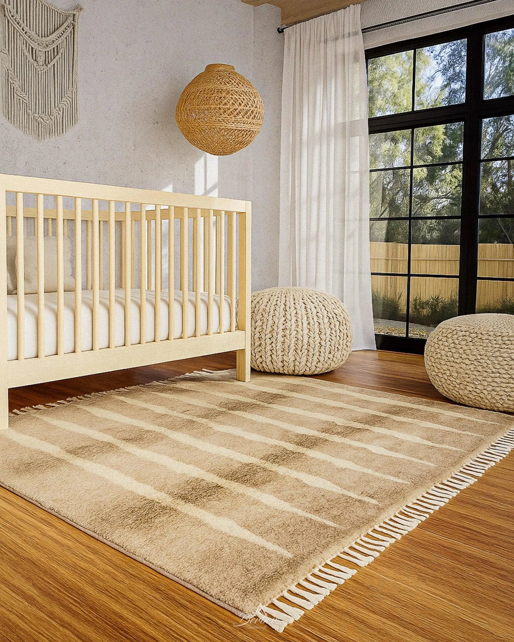 Neutral Handwoven Rug 3 X 5 Ft | 90 X 150 Cm / With Tassels / Short (0.4” / 1 cm)